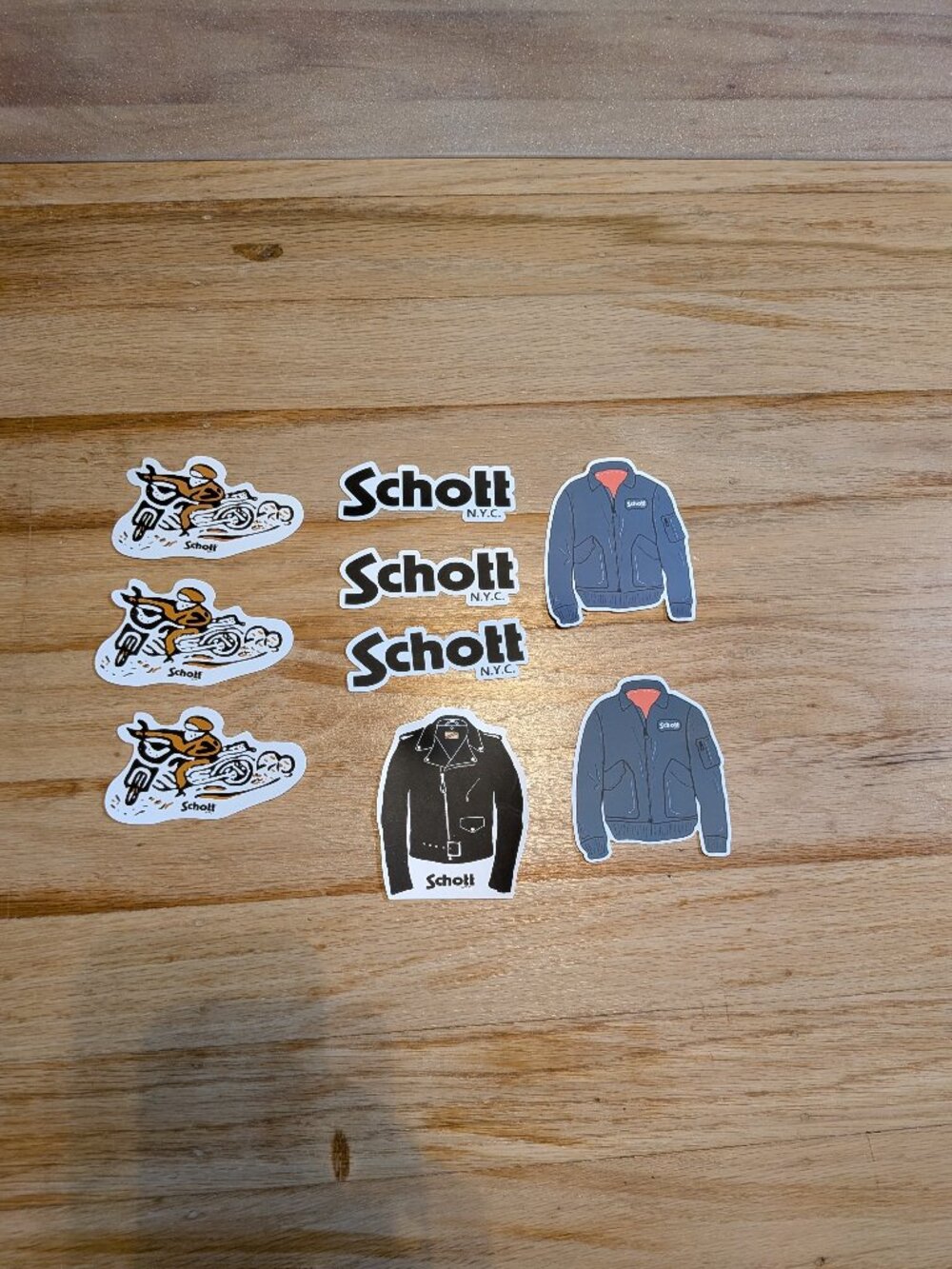 Schott N.Y.C. Sticker Pack – Blue, Black, White Motorcycle & Jacket Designs